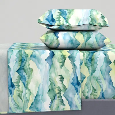 Spoonflower Watercolor Mountain Landscape - Large King Sheet Set