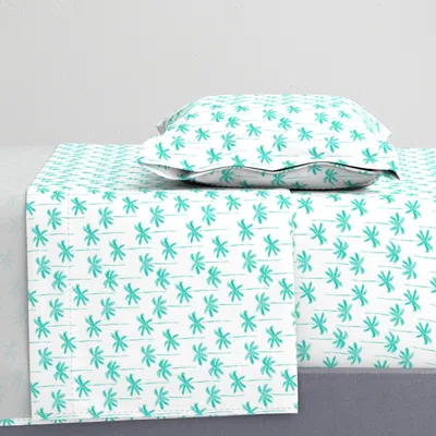 Spoonflower Watercolor Palm - Teal Twin Sheet Set