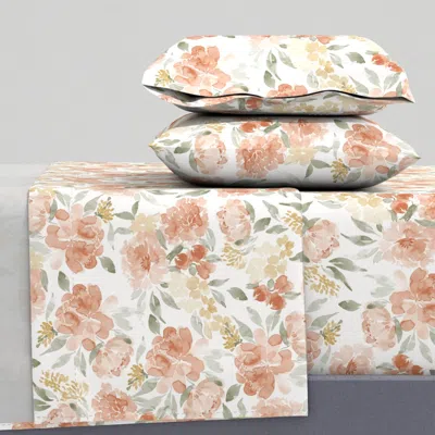 Spoonflower Watercolor Peonies Vintage Cream King Sheet Set