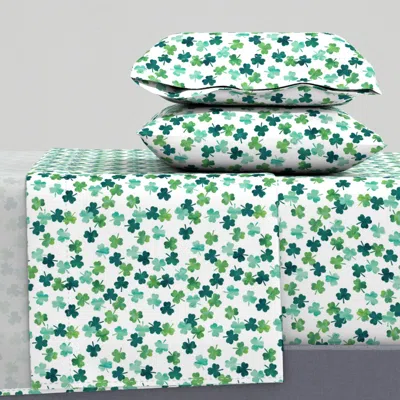 Spoonflower Watercolor Shamrocks - St Patricks Day King Sheet Set