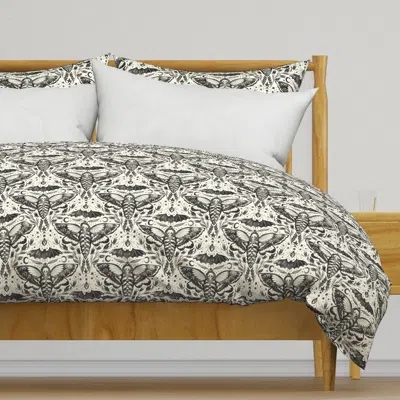 Spoonflower Watercolor Skull Moth Damask Duvet Cover