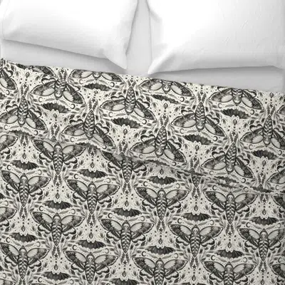 Spoonflower Watercolor Skull Moth Damask King Pillow Sham