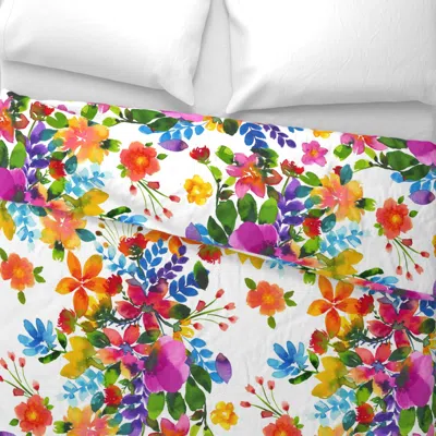 Spoonflower Watercolor Summer Field - White Medium Scale Wide Cotton Sateen 3.5 oz 26" X 20" Standard Knife Edge