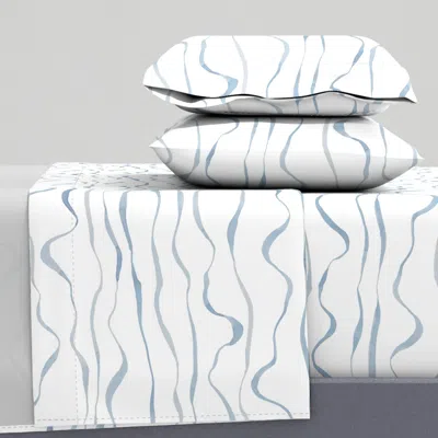 Spoonflower Watercolor Waves In Grey Blue Queen Sheet Set