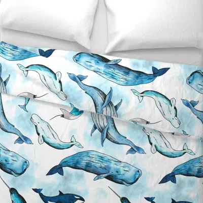 Spoonflower Watercolor Whales Wide Cotton Sateen 3.5 oz 26" X 20" Standard Knife Edge