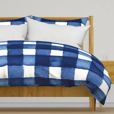 Spoonflower Watercolour Gingham Midnight Duvet Cover In Blue