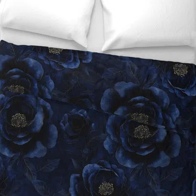Spoonflower Watercolour Roses In Blue And Black With Gold Highlights King Pillow Sham