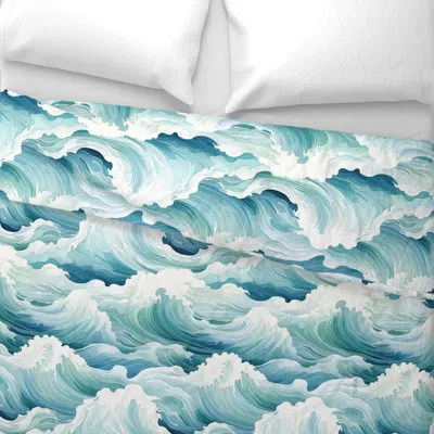 Spoonflower Waves Ocean Water Blue Sea Wide Cotton Sateen 3.5 oz 26" X 20" Standard Knife Edge