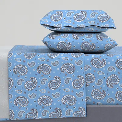 Spoonflower Western Paisley Blue Queen Sheet Set