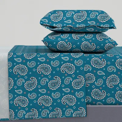 Spoonflower Western Paisley Dark Turquoise Teal King Sheet Set