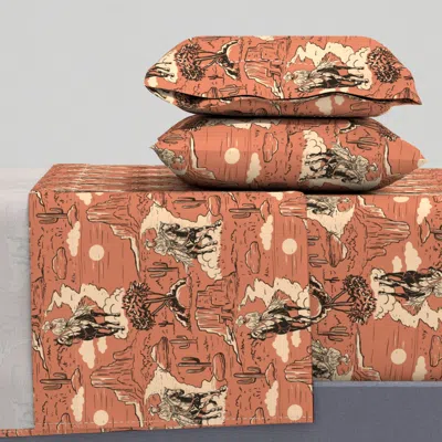 Spoonflower Western Toile Vintage Retro Western Cowboy Toile De Jouy Western Rust Red Queen Sheet Se