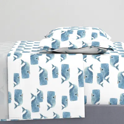 Spoonflower Whale Pod In Blue Twin Sheet Set