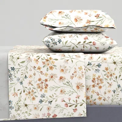 Spoonflower Whimsical Wildflowers Light On Cream -large Queen Sheet Set
