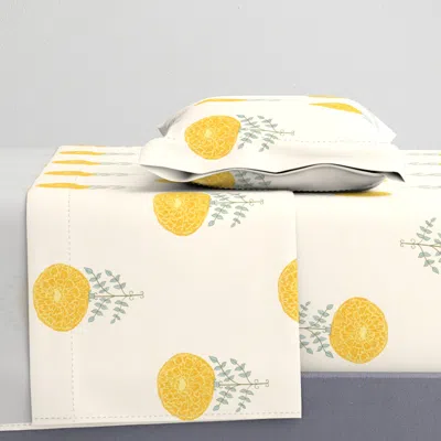 Spoonflower Whimsy Bloom Hand-drawn Flowers Sunny Yellow Blue Olive Woven Texture Large Twin Sheet S