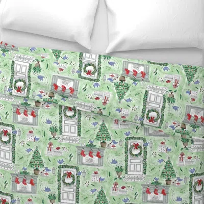 Spoonflower Whirlwind Of Christmas Decor Toile Wide Cotton Sateen 3.5 oz 26" X 20" Standard Knife Edge