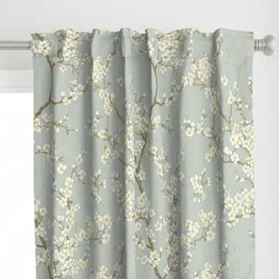 Spoonflower White Blossoms On Pale Curtain Panel