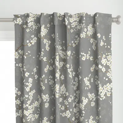 Spoonflower White Blossoms On Taupe Curtain Panel