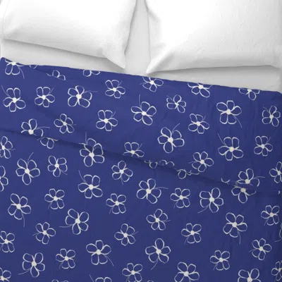 Spoonflower White Flowers In Electric Blue Wide Cotton Sateen 3.5 oz 26" X 20" Standard Knife Edge