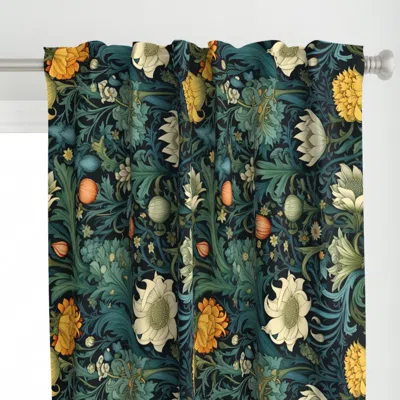 Spoonflower White Flowers With Blue Curtain Panel