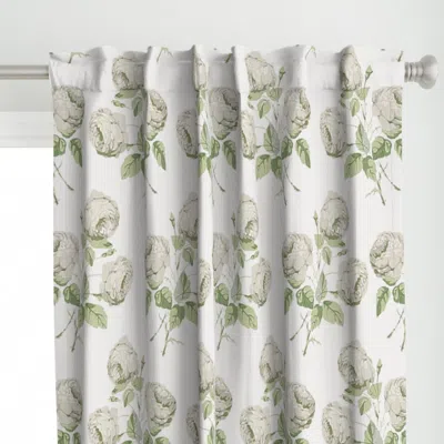 Spoonflower White Roses On Off White Curtain Panel In Green