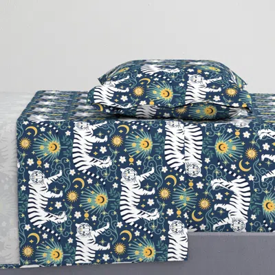 Spoonflower White Tiger In The Mythic Blue Twin Sheet Set
