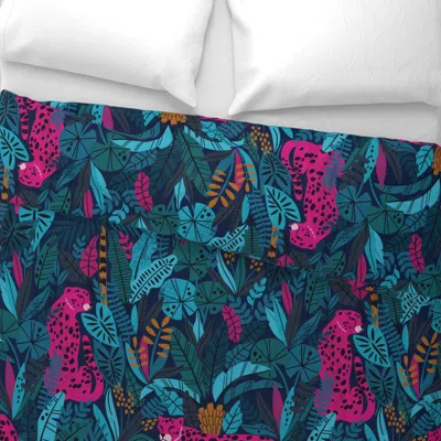 Spoonflower Wild Cheetah In Tropical Exotic Rainforest - Dark Fuchsia Color King Pillow Sham