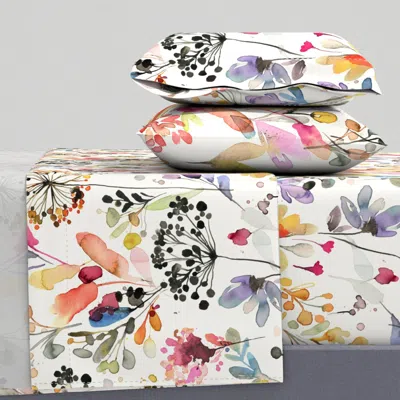 Spoonflower Wild Grasses Watercolor Floral Spring Colorful Nature Farmhouse Large Full Sheet Set