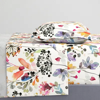 Spoonflower Wild Grasses Watercolor Floral Spring Colorful Nature Farmhouse Large Twin Sheet Set