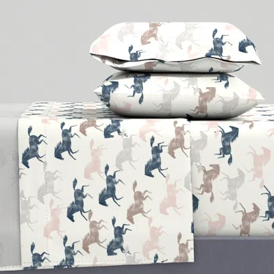 Spoonflower Wild Horses - Multi (blue Silk Pink Sand & Stone) - Lad19 Queen Sheet Set