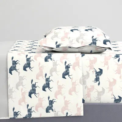 Spoonflower Wild Horses - Multi (blue Silk Pink Stone) - Lad19 Twin Xl Sheet Set