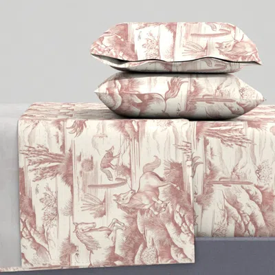 Spoonflower Wild Horses On The Prairie - Maroon On Cream Linen - Medium Scale Queen Sheet Set