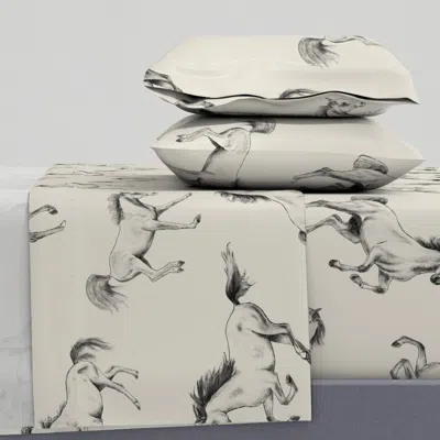 Spoonflower Wild Horses Wild West Vintage Horse Black On Greige Queen Sheet Set