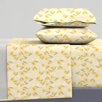 Spoonflower Wild Spring Garden Daffodils And Daisies Vanilla Yellow Full Sheet Set