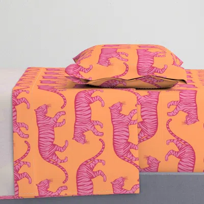 Spoonflower Wild Tigers -pink & Orange- Hand Drawn Bold & Bright Vibrant Color Dopamine Twin Xl Shee