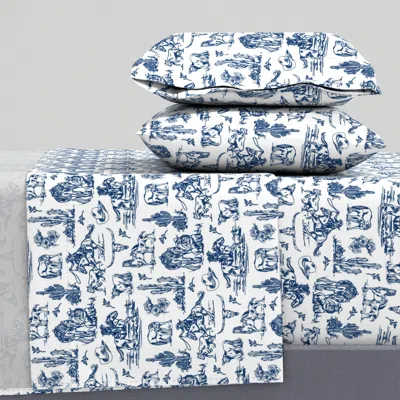 Spoonflower Wilder Days In Navy Blue - Cowgirl Toile Full Sheet Set
