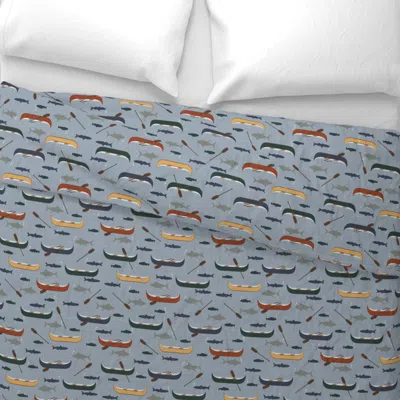 Spoonflower Wilderness Canoes And Fish Wide Cotton Sateen 3.5 oz 26" X 20" Standard Knife Edge