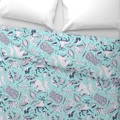 Spoonflower Wildlife Of Greenland Wide Cotton Sateen 3.5 oz 30" X 24" Standard Flanged In Blue