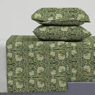 Spoonflower William Morris Antiqued Pimpernel Original On Black Medium King Sheet Set In Green