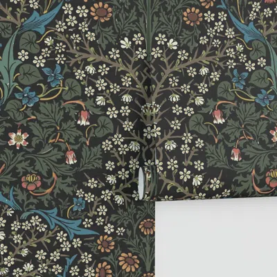 Spoonflower William Morris Blackthorn On Charcoal Large Performance 2' X 12' In Green