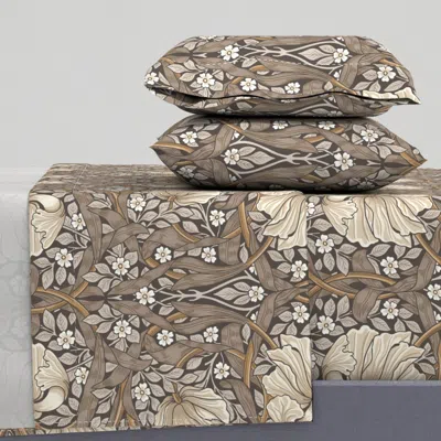 Spoonflower William Morris Pimpernel - 2142 Large - Cozy Cocoa Queen Sheet Set