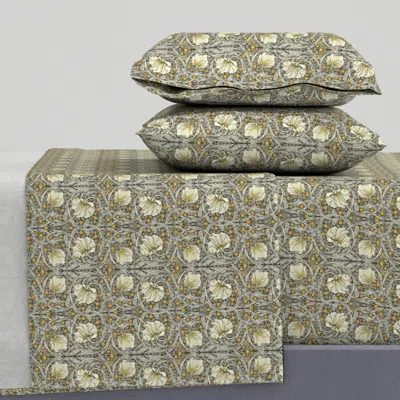 Spoonflower William Morris Pimpernel - 4484 Small - Heritage Revival Greige & Ochre Queen Sheet Set