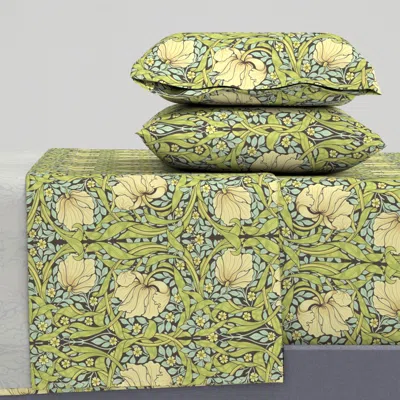 Spoonflower William Morris Pimpernel12 King Sheet Set In Green