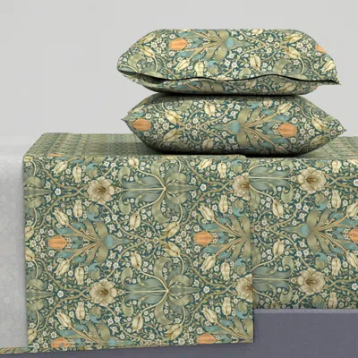 Spoonflower William Morris Spring Thicket On Teal Big Queen Sheet Set