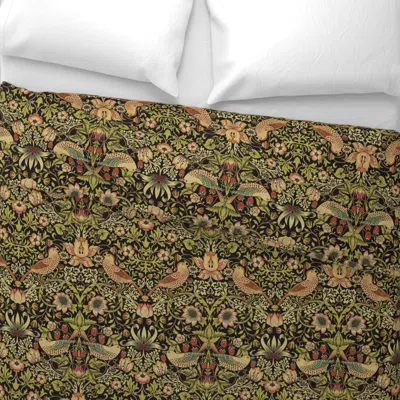 Spoonflower William Morris - Strawberry Thief 12b Wide Cotton Sateen 3.5 oz 26" X 20" Standard Knife Edge In Green