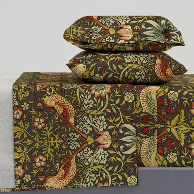 Spoonflower William Morris Strawberry Thief Autumn Linen Full Sheet Set