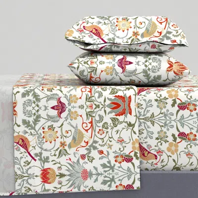 Spoonflower William Morris Strawberry Thief Folkstyle Offwhite Tiny Queen Sheet Set