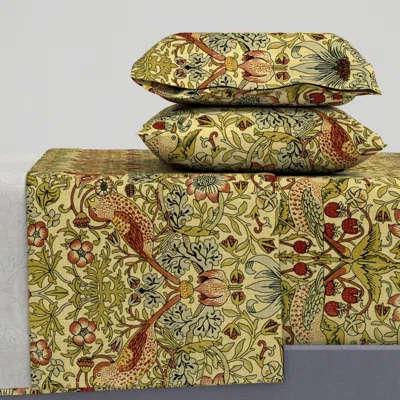 Spoonflower William Morris Strawberry Thief Trianon Cream Linen Luxe King Sheet Set