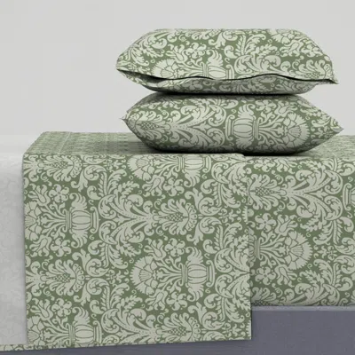 Spoonflower William Morris Style Wood Block Cornflower Tulip Damask Bouquets Vases King Sheet Set