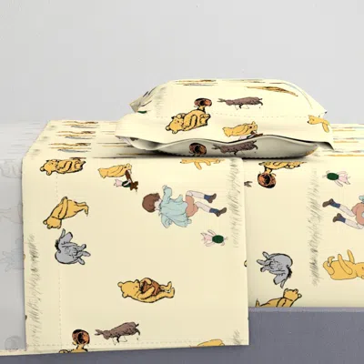 Spoonflower Winnie The Pooh Piglet Eyeore Christopher Robin Jumping Twin Sheet Set In Yellow