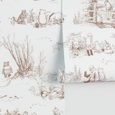 Spoonflower Winnie-the-pooh Toile Classic Storybook Character Nursery Mocha Mousse Performance 2' X 12' In Multi